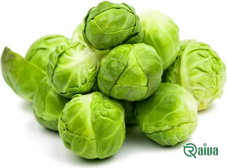 Brussels sprouts trimmed from the stalk, one cut in half (view 2)