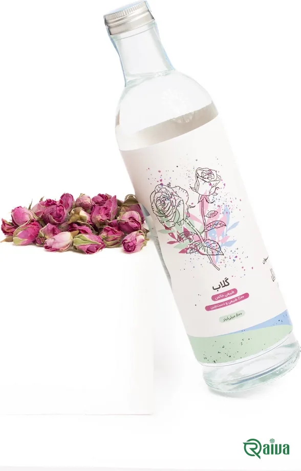 Rose water distilled from damask rose petals