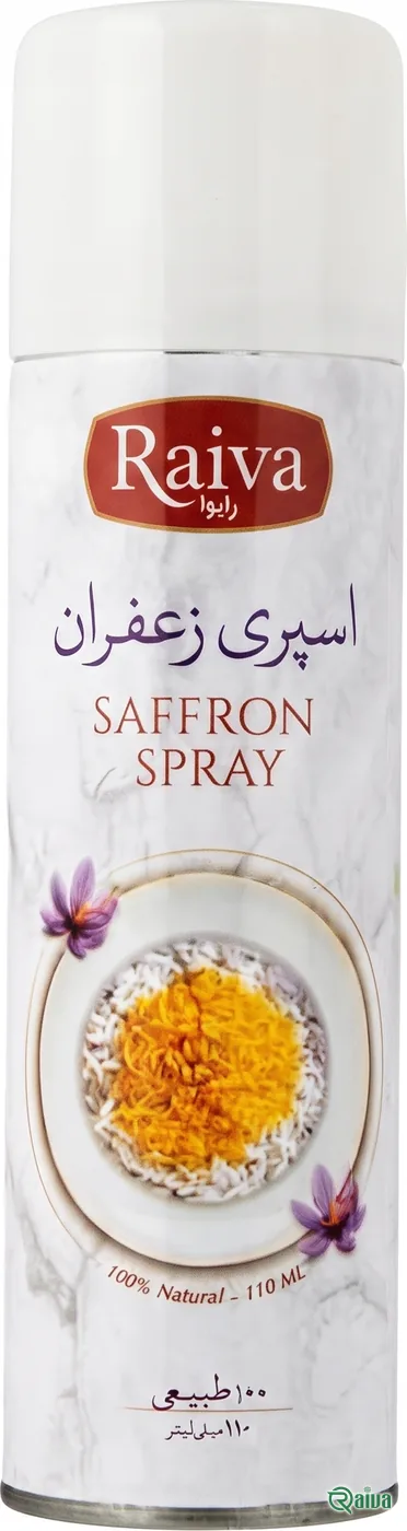A white Raiva saffron spray can