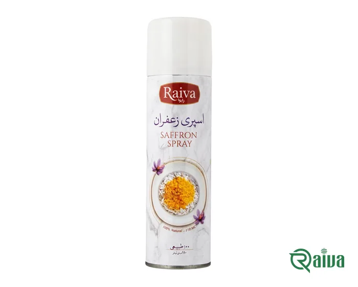 A white Raiva saffron spray can