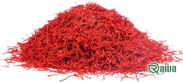 All-red Sargol saffron threads heaped in a wooden bowl (view 2)