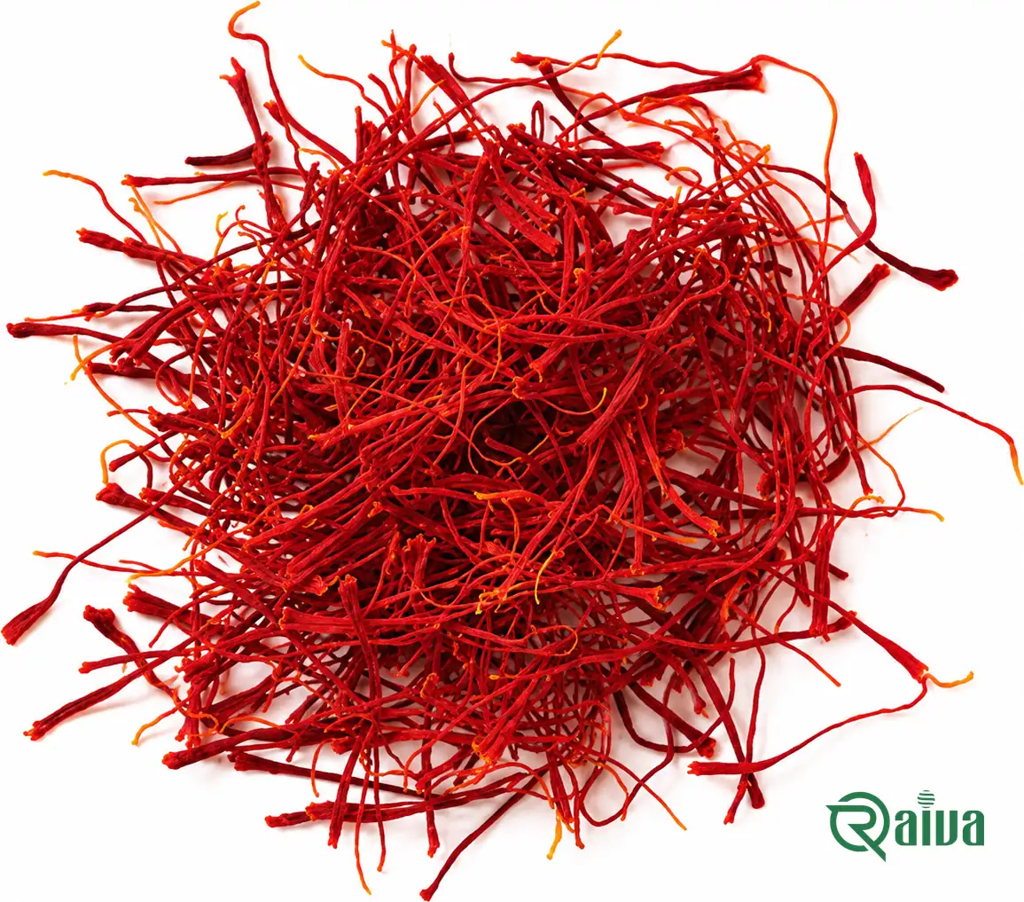 Long, deep red Super Negin saffron threads heaped loose
