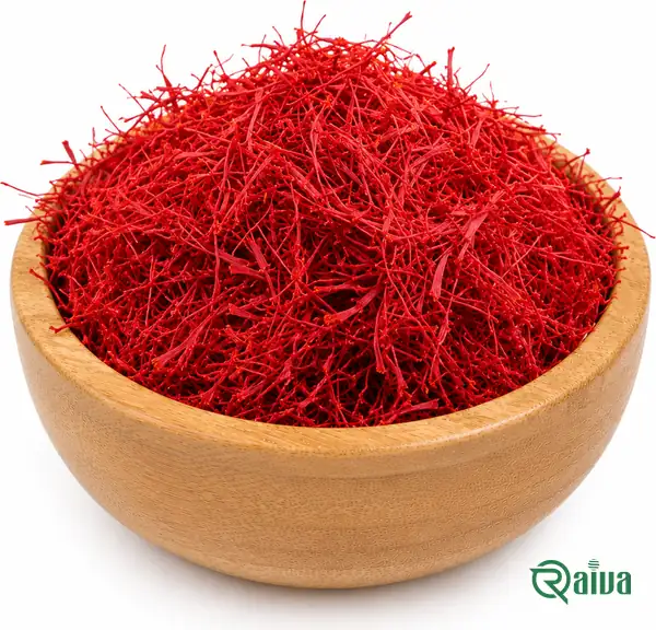 Long, deep red Super Negin saffron threads heaped loose (view 2)