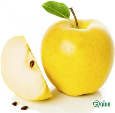 Golden-skinned yellow apples, one cut in half (view 4)